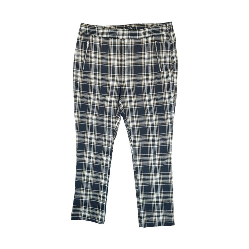 Zara Womens Pants XL Multicolor Plaid Straight Leg Zipper Pocket